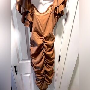 Tan bodycon ruffle dress